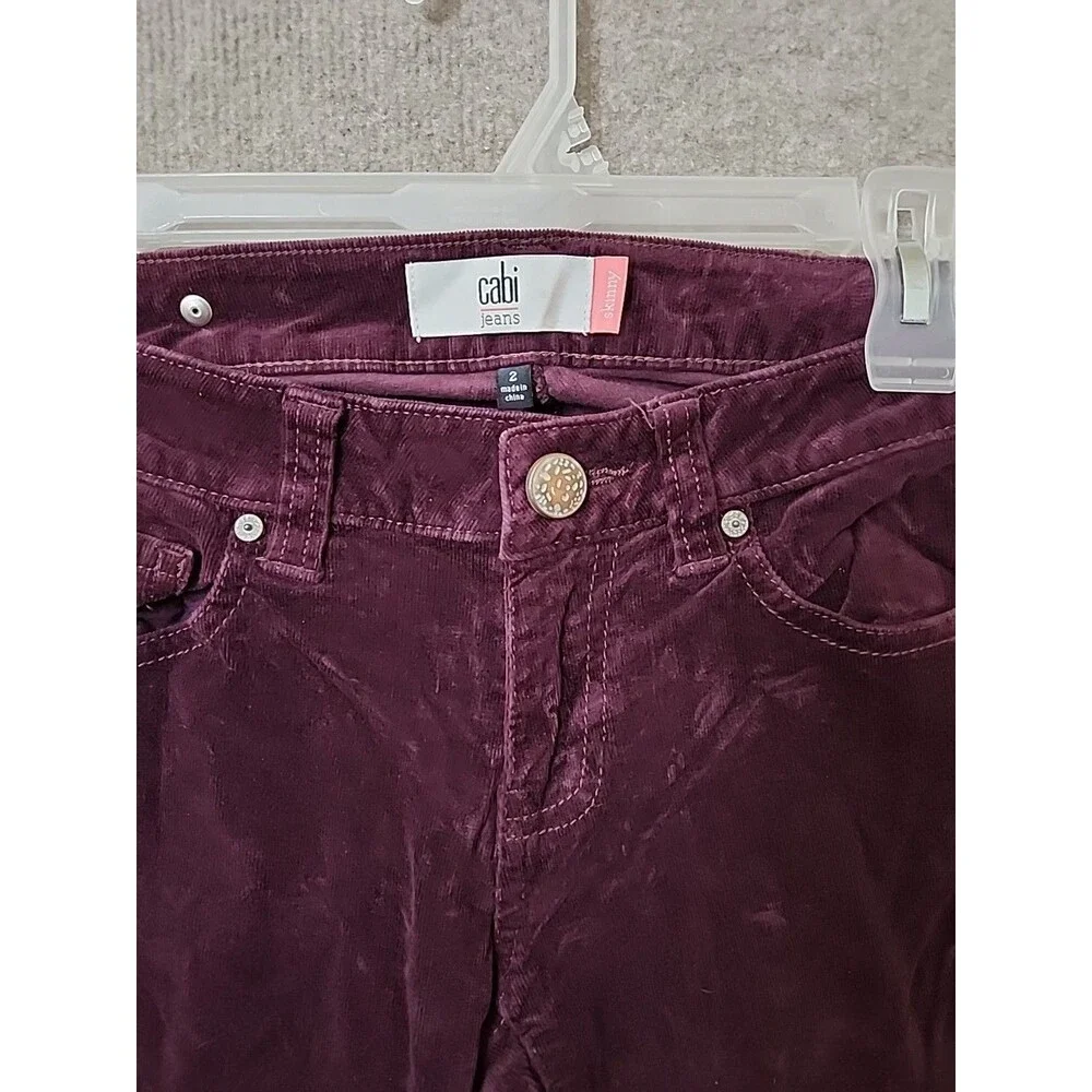 Cabi Skinny Corduroy Pants Womens 2 Wine Red Stretch
